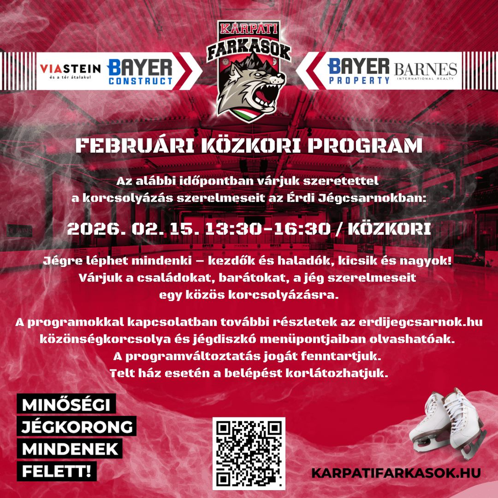 Februári közkorcsolya az Érdi Jégcsarnokban